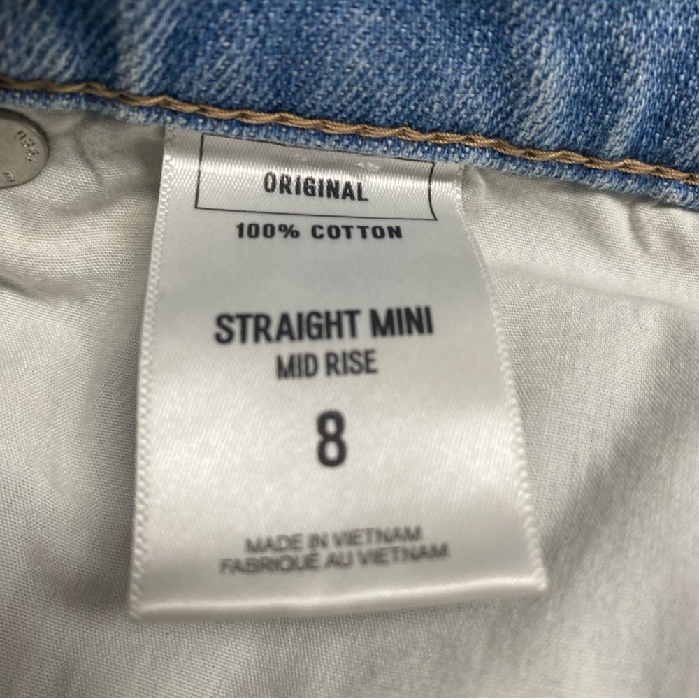 Express Straight Mini Mid Rise Distressed Light Wash Jean Denim Skirt Size 8 - Picture 13 of 14